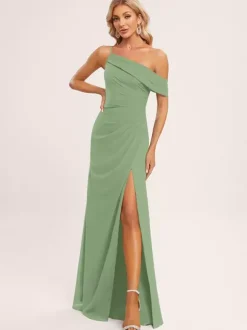 Robes de demoiselle d'honneur trapèze longueur au sol fermeture éclair en mousseline de soie robe de soirée de mariage