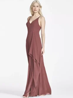 Robes de demoiselle d'honneur en mousseline de soie sans manches ligne a irrégulière robe longue de fête de mariage