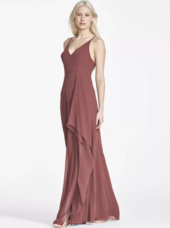 Robes de demoiselle d'honneur en mousseline de soie sans manches ligne a irrégulière robe longue de fête de mariage