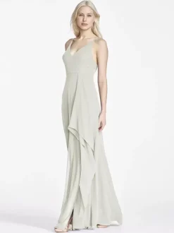 Robes de demoiselle d'honneur en mousseline de soie sans manches ligne a irrégulière robe longue de fête de mariage