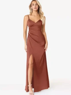 Robes de demoiselle d'honneur gaine longueur au sol à lacets en tissu satiné robe de soirée de mariage