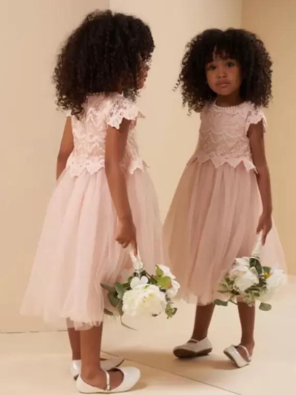Robes de demoiselle d'honneur de mariage Robes d'occasion spéciale Rose pâle Manches courtes Dentelle