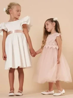 Robes de demoiselle d'honneur de mariage Robes d'occasion spéciale Rose pâle Manches courtes Dentelle