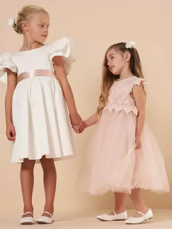 Robes de demoiselle d'honneur de mariage Robes d'occasion spéciale Rose pâle Manches courtes Dentelle