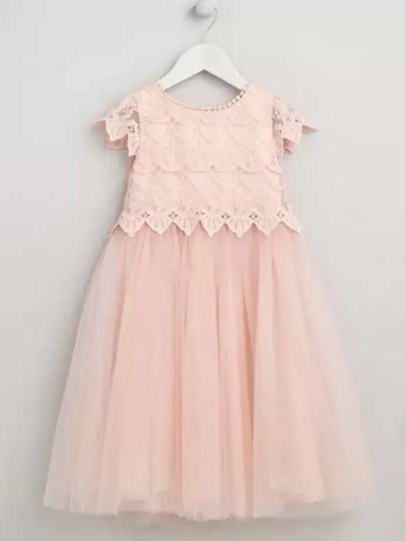 Robes de demoiselle d'honneur de mariage Robes d'occasion spéciale Rose pâle Manches courtes Dentelle
