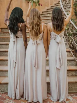 Robes de demoiselle d'honneur Robe de soirée de mariage A-ligne longueur au sol à lacets Personnalisation gratuite