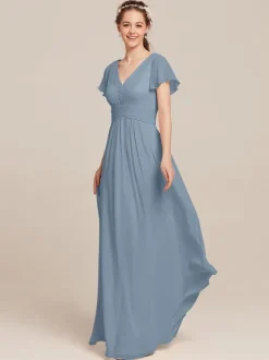 Robes de demoiselle d'honneur en mousseline de soie ligne A longueur au sol robes formelles