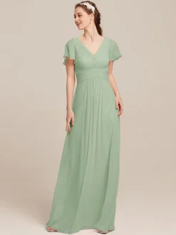 Robes de demoiselle d'honneur en mousseline de soie ligne A longueur au sol robes formelles