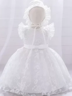 Robes de demoiselle d'honneur blanches robes d'occasion spéciale dentelle blanche sans manches col bijou robes de demoiselle d'honneur