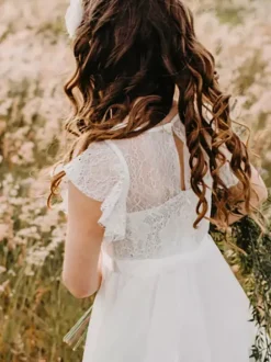 Robes de demoiselle d'honneur de mariage robes pour occasions spéciales blanches manches courtes n艙uds