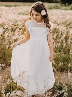 Robes de demoiselle d'honneur de mariage robes pour occasions spéciales blanches manches courtes n艙uds