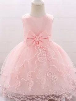Robes de demoiselle d'honneur blanches robes d'occasion spéciale dentelle rose sans manches col bijou robes de demoiselle d'honneur