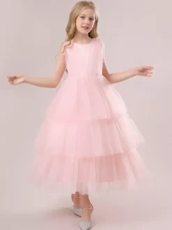 Robes de demoiselle d'honneur blanches robes d'occasion spéciale en Tulle vert foncé sans manches col bijou robes de demoiselle d'honneur