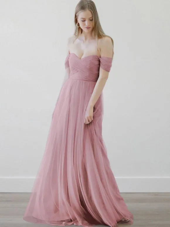 Robes de demoiselle d'honneur trapèze robe de soirée de mariage en tulle longueur au sol fermeture éclair