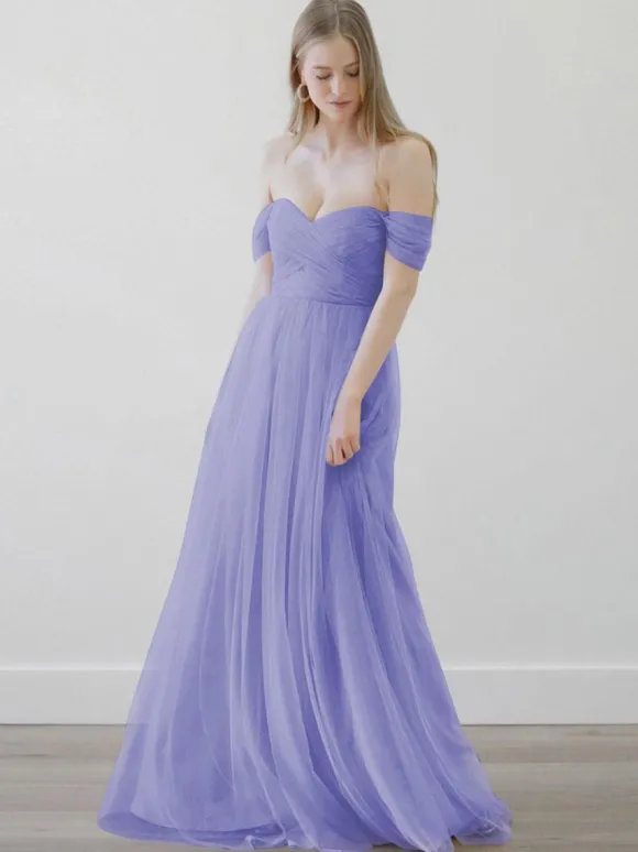 Robes de demoiselle d'honneur trapèze robe de soirée de mariage en tulle longueur au sol fermeture éclair