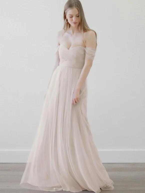 Robes de demoiselle d'honneur trapèze robe de soirée de mariage en tulle longueur au sol fermeture éclair