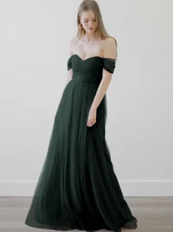 Robes de demoiselle d'honneur trapèze robe de soirée de mariage en tulle longueur au sol fermeture éclair