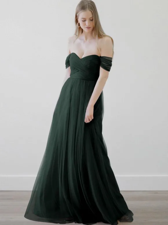 Robes de demoiselle d'honneur trapèze robe de soirée de mariage en tulle longueur au sol fermeture éclair