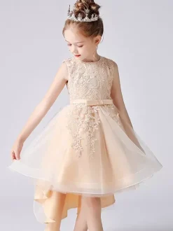 Robes de demoiselle d'honneur de mariage Robes d'occasion spéciale Dentelle rose pâle sans manches