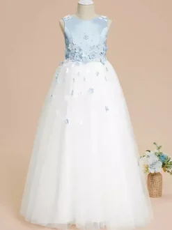 Robes de demoiselle d'honneur de mariage robes d'occasion spéciale bleu bébé n艙uds sans manches