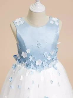 Robes de demoiselle d'honneur de mariage robes d'occasion spéciale bleu bébé n艙uds sans manches