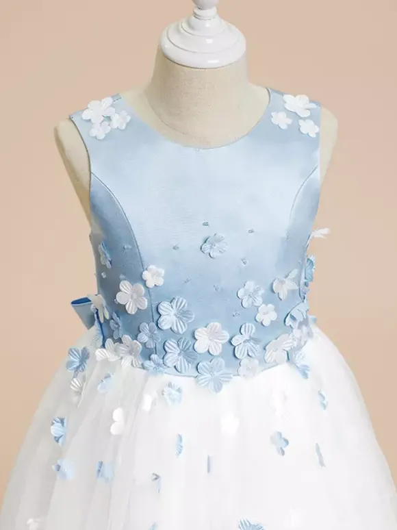 Robes de demoiselle d'honneur de mariage robes d'occasion spéciale bleu bébé n艙uds sans manches