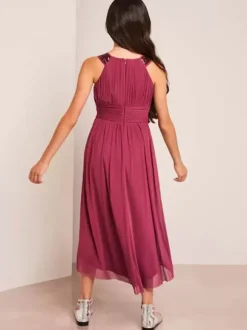 Robes de demoiselle d'honneur de mariage Robes d'occasion spéciale Rose sans manches Paillettes