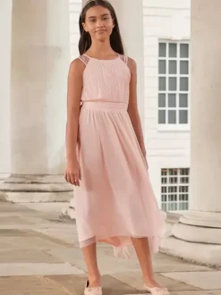 Robes de demoiselle d'honneur de mariage Robes d'occasion spéciale Rose sans manches Paillettes
