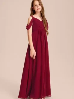 Robes de demoiselle d'honneur blanches Robes pour occasions spéciales Robes de demoiselle d'honneur en mousseline de soie ivoire sans manches à col en c艙ur