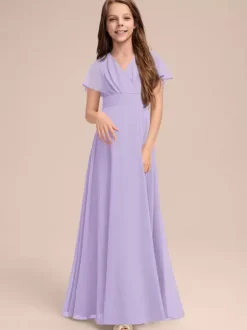 Robes de demoiselle d'honneur blanches Robes pour occasions spéciales Robes de demoiselle d'honneur à manches courtes et col en V en mousseline de soie sauge