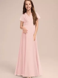 Robes de demoiselle d'honneur blanches Robes pour occasions spéciales Robes de demoiselle d'honneur à manches courtes et col en V en mousseline de soie sauge