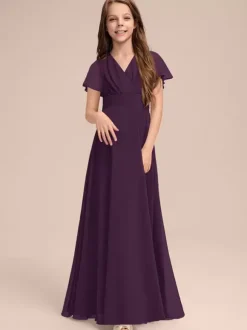 Robes de demoiselle d'honneur blanches Robes pour occasions spéciales Robes de demoiselle d'honneur à manches courtes et col en V en mousseline de soie sauge