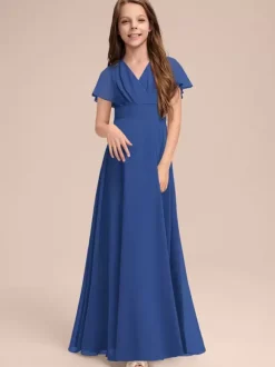 Robes de demoiselle d'honneur blanches Robes pour occasions spéciales Robes de demoiselle d'honneur à manches courtes et col en V en mousseline de soie sauge