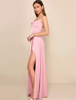 Robes de demoiselle d'honneur roses ligne a dos ouvert fente haute robe de soirée de mariage