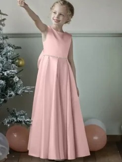 Robes de demoiselle d'honneur de mariage robes d'occasion spéciale bleu gris n艙uds sans manches