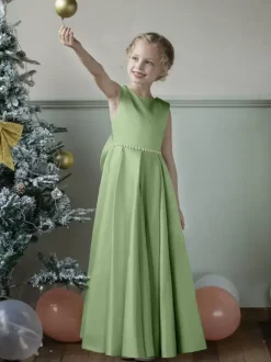 Robes de demoiselle d'honneur de mariage robes d'occasion spéciale bleu gris n艙uds sans manches
