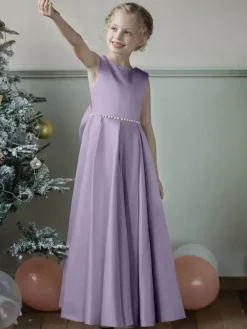 Robes de demoiselle d'honneur de mariage robes d'occasion spéciale bleu gris n艙uds sans manches