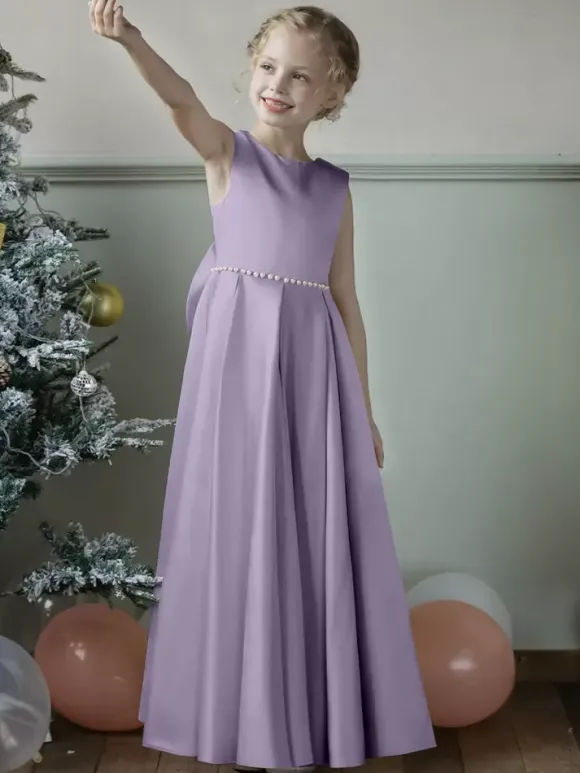 Robes de demoiselle d'honneur de mariage robes d'occasion spéciale bleu gris n艙uds sans manches