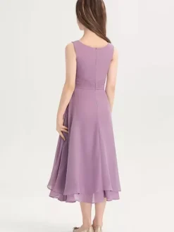 Robes de demoiselle d'honneur blanches Robes pour occasions spéciales Robes de demoiselle d'honneur violettes en mousseline de soie sans manches à col bijou