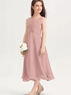 Robes de demoiselle d'honneur blanches Robes pour occasions spéciales Robes de demoiselle d'honneur violettes en mousseline de soie sans manches à col bijou