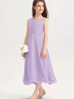 Robes de demoiselle d'honneur blanches Robes pour occasions spéciales Robes de demoiselle d'honneur violettes en mousseline de soie sans manches à col bijou