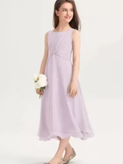 Robes de demoiselle d'honneur blanches Robes pour occasions spéciales Robes de demoiselle d'honneur violettes en mousseline de soie sans manches à col bijou