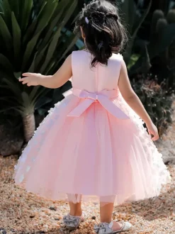 Robes de demoiselle d'honneur blanches robes d'occasion spéciale dentelle rose sans manches col bijou robes de demoiselle d'honneur