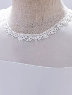 Robes de demoiselle d'honneur blanches robes d'occasion spéciale tissu en satin blanc manches courtes col bijou robes de demoiselle d'honneur