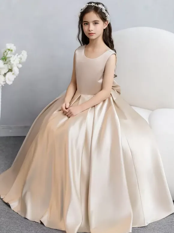 Robes de demoiselle d'honneur de mariage Robes d'occasion spéciale Champagne Arcs sans manches