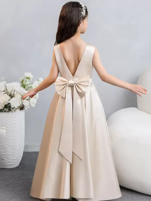 Robes de demoiselle d'honneur de mariage Robes d'occasion spéciale Champagne Arcs sans manches