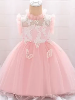 Robes de demoiselle d'honneur blanches robes d'occasion spéciale dentelle bleue sans manches col bijou robes de demoiselle d'honneur