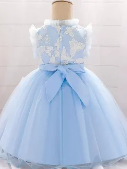 Robes de demoiselle d'honneur blanches robes d'occasion spéciale dentelle bleue sans manches col bijou robes de demoiselle d'honneur