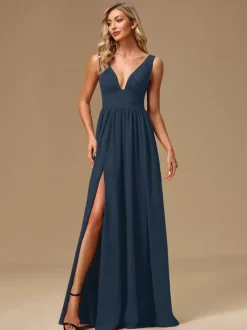 Robes de demoiselle d'honneur robe de bal longueur au sol fermeture éclair en mousseline de soie robe de bal