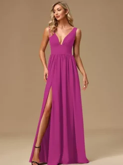 Robes de demoiselle d'honneur robe de bal longueur au sol fermeture éclair en mousseline de soie robe de bal